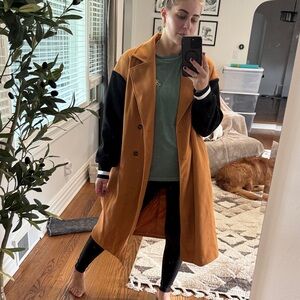 Stylish Tan and Black Long Coat